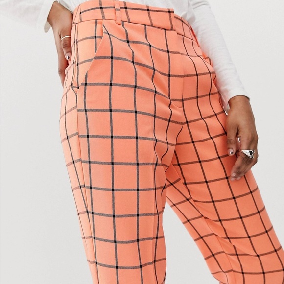 ASOS Design orange ultimate fluro check slim cigarette ankle length pants Sz 4 - Picture 4 of 8